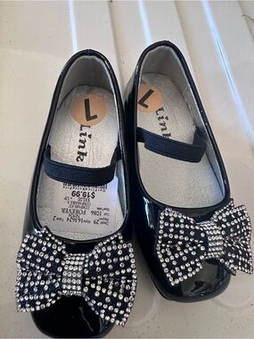 Link Black Patent Girls' Bow-Embellished Dress Flats